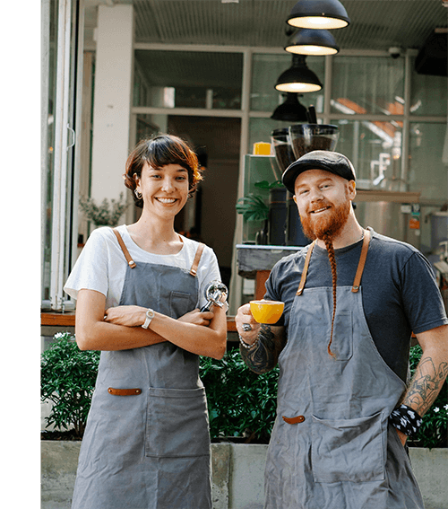 happy clients outside cafe