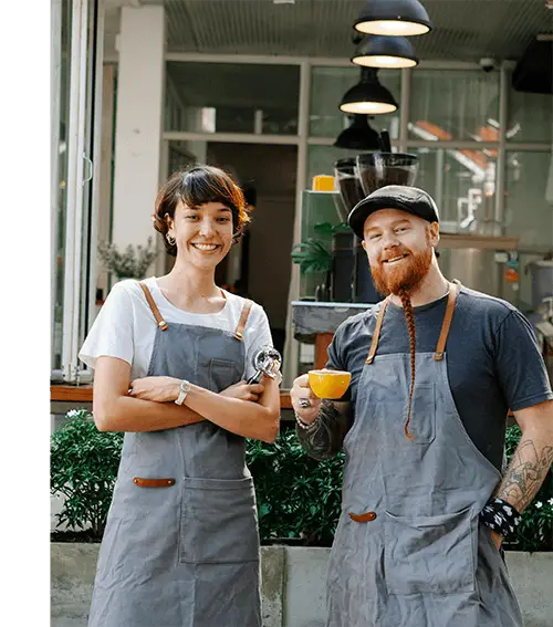 happy clients outside cafe