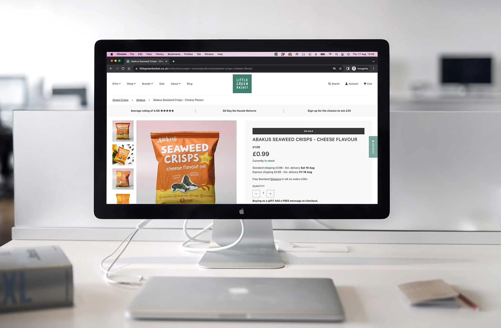 ecommerce website little green basket on imac