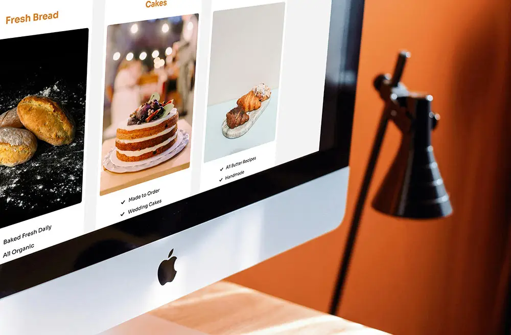 close up of bakery website on imac web design